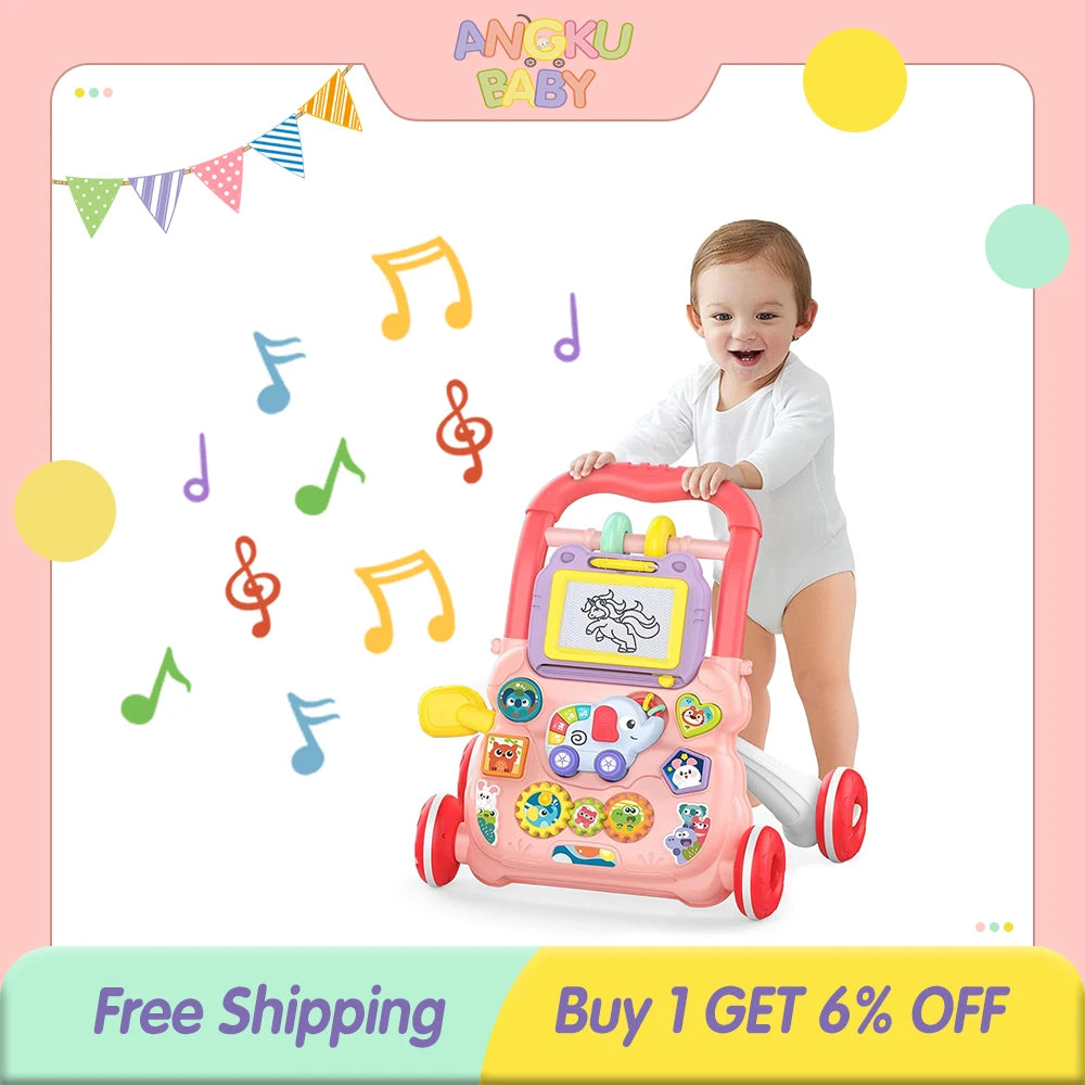 AnGku Multifunctional Baby Walker Baby Toys 6-12 Months Sit-to-Stand Learning Walker with Drawing Board Portable Walker for Baby