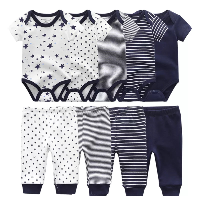 6/9/10Pieces Baby Cartoon Bodysuits+Pants Unisex Cotton