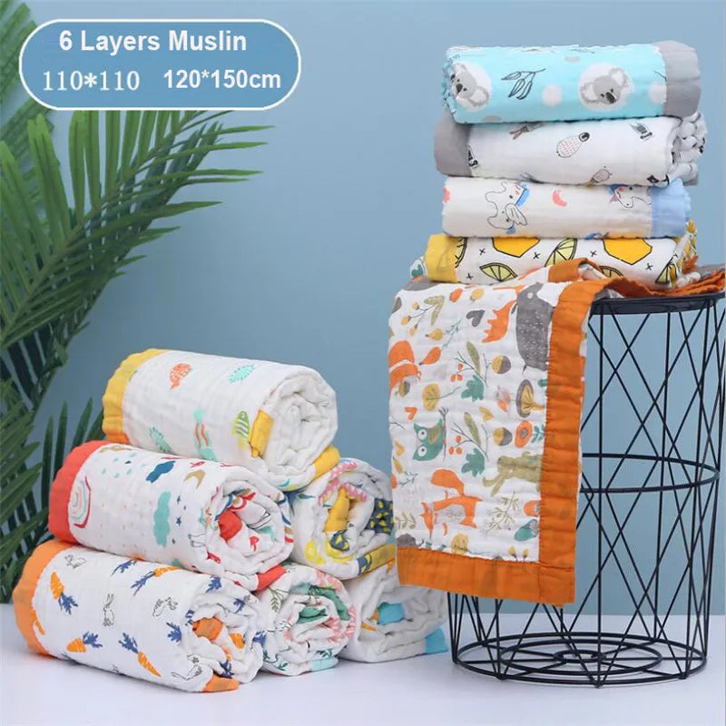 110x110cm 120x150cm 6 Layer Muslin Boy Girl Kids Children Sleep Blanket Swaddle Bath Towel 100% Cotton Newborn Wrap Baby Blanket