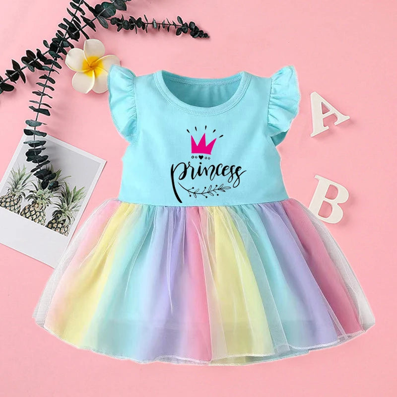 Princess Printed Cute Baby Girl Clothes Cotton Birthday Party Dress