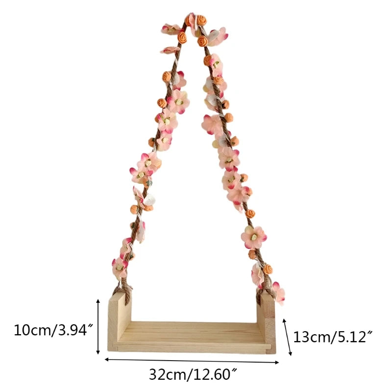 Newborn Photography Props Wooden Swing with Flower Vine