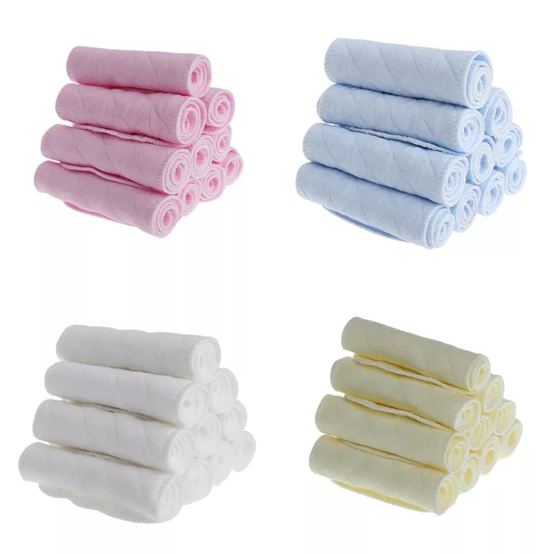10Pcs Reusable Baby Cotton Blend Cloth Diaper Newborn Soft Nappy Insert 3 Layers
