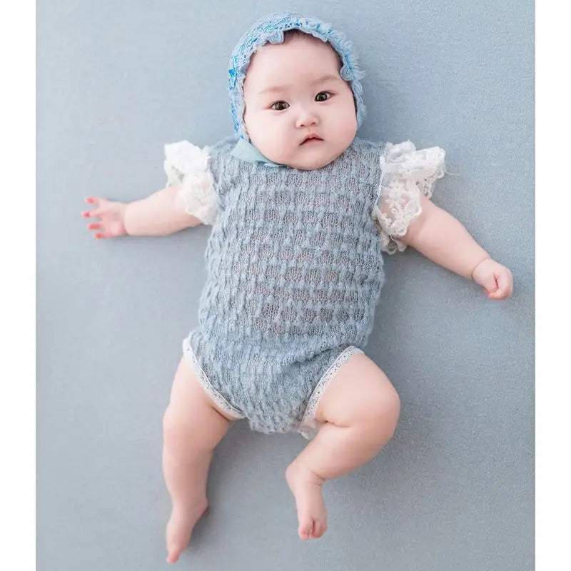2-4Pcs Newborn Photography Props Suit Lace Romper + Hat Set 0-1Month