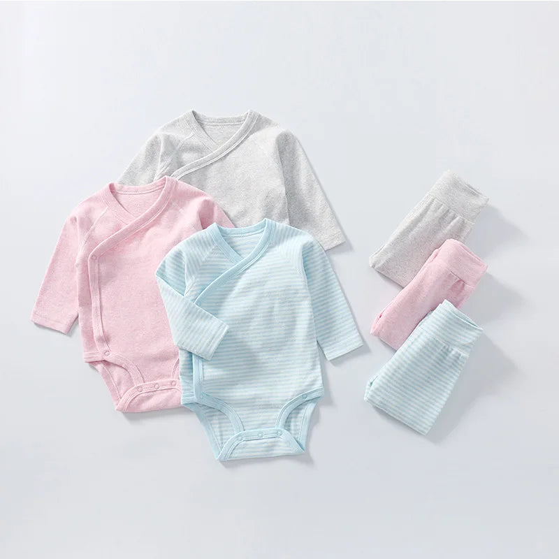 2pcs Set Cotton Newborn Baby Bodysuits Pants Long Sleeve