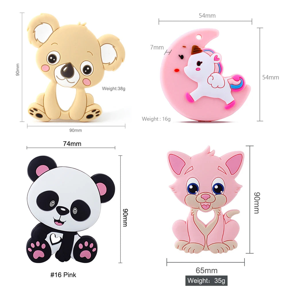 1pcs Silicone Teether Food Grade Rodent Cartoon Animals DIY Teething Necklace Shower Gifts Infant Chewable Toys Baby Teether