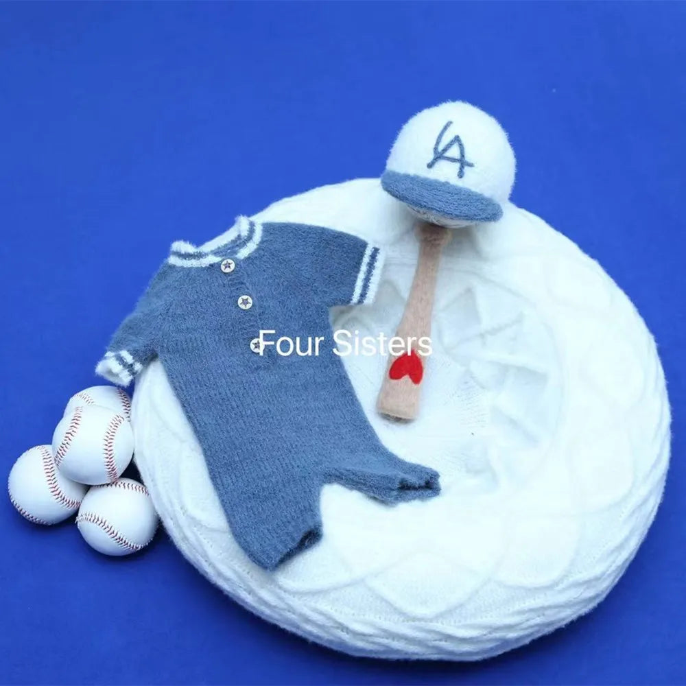 Baby Photo Props Outfit Mohair Knitted Baseball Sports Set