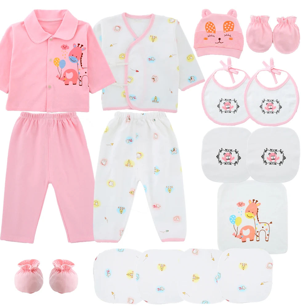 18Pcs Newborn Baby Tops Pants Infant Pure Cotton Baby Shower Gift 0-3M