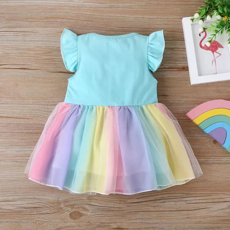 Princess Printed Cute Baby Girl Clothes Cotton Birthday Party Dress