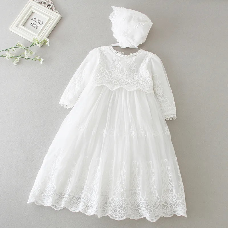 New Baby Girl Dress Baptism Dress White Lace 0-24M
