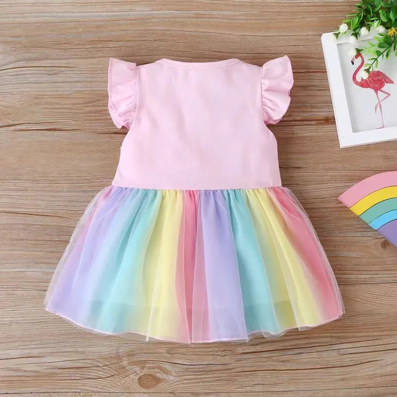 Princess Printed Cute Baby Girl Clothes Cotton Birthday Party Dress