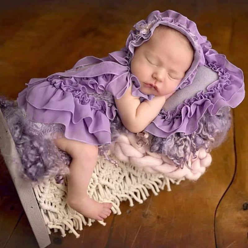 5Pcs Baby Lace Dress+Hat+Pillow+Shorts+Shoes Set Photography Props