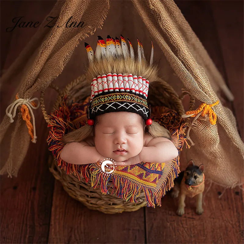 Newborn Indian Photography feather hat clothes studio shooting accessories
