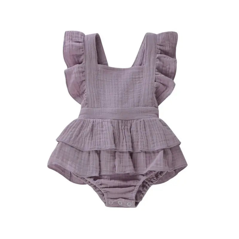 Summer Baby Girls Bodysuits Princess Ruffle Cotton Backless Lace