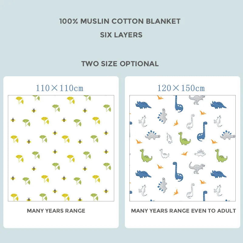 6 Layer Muslin Sleep Blanket Swaddle Towel 100% Cotton