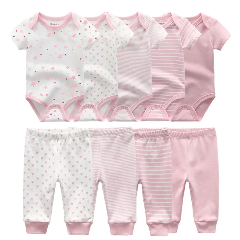 6/9/10Pieces Baby Cartoon Bodysuits+Pants Unisex Cotton