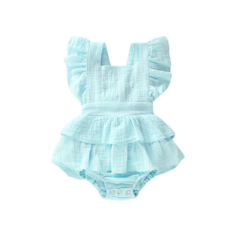 Summer Baby Girls Bodysuits Princess Ruffle Cotton Backless Lace