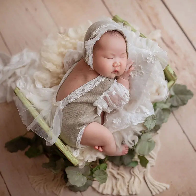 2-4Pcs Newborn Photography Props Suit Lace Romper + Hat Set 0-1Month