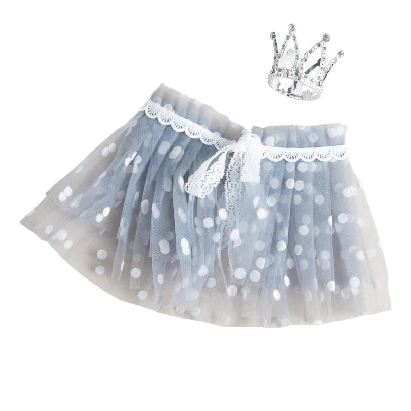 2 Pcs Newborn Photography Props Short Skirts+Headwear Crown Set