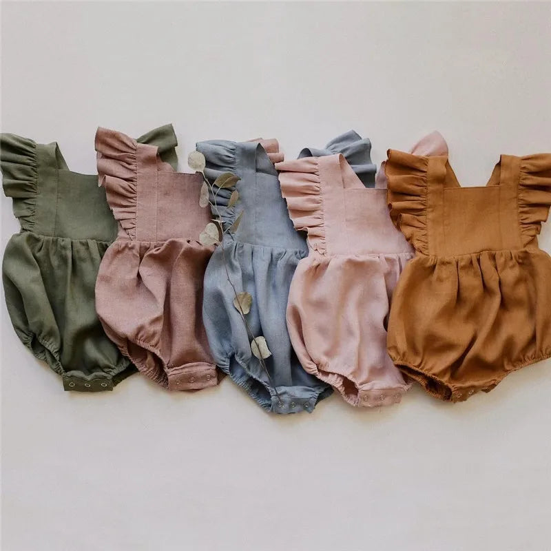 Linen Baby Clothes Ruffles Lace Sleeve Infant Bodysuit