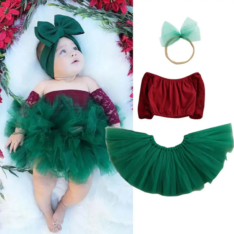 Infant Baby Girls Princess Christmas Clothes Lace Patchwork