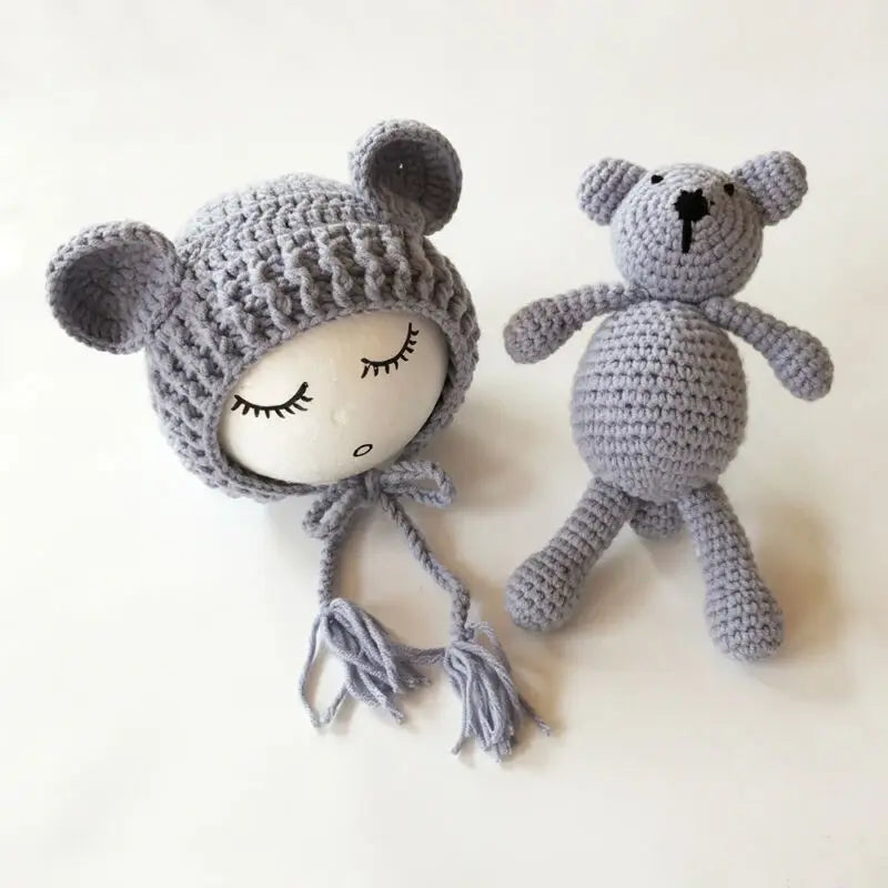0-2Month Knitted Wool Baby Bear Hat Set Accessories