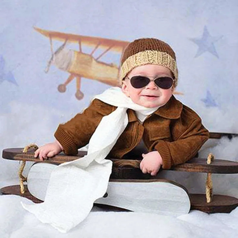 Wood Retro Plane Baby Posing The Hundred Day Photo