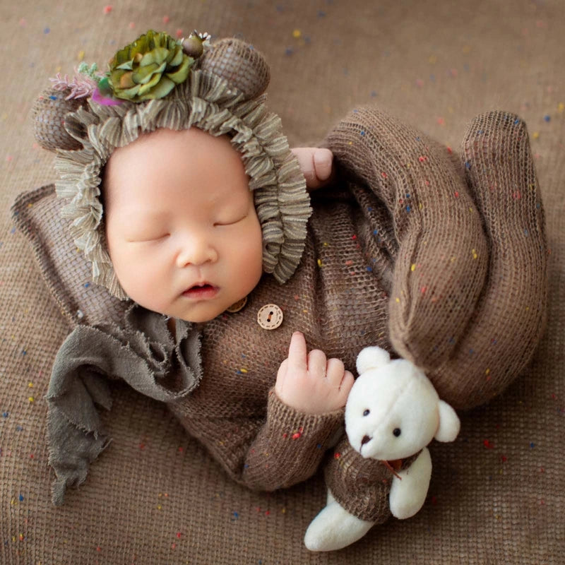 Newborn Jumpsuit Hat Pillow Set With Cute Bear Shooting Outfits 4 Pcs/Set