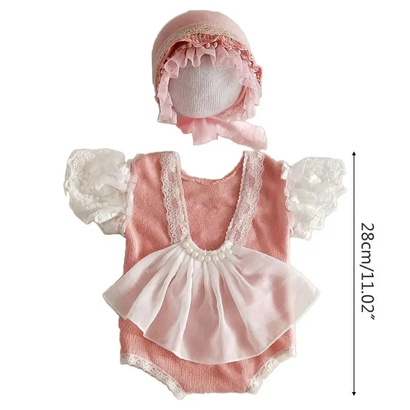 2-4Pcs Newborn Photography Props Suit Lace Romper + Hat Set 0-1Month