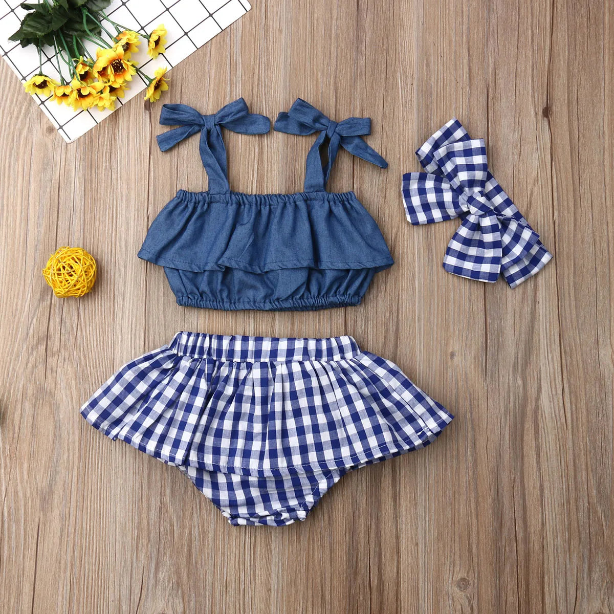 Baby Girl Sling Ruffle Top Girls Mini Skirt Headband 3Pcs