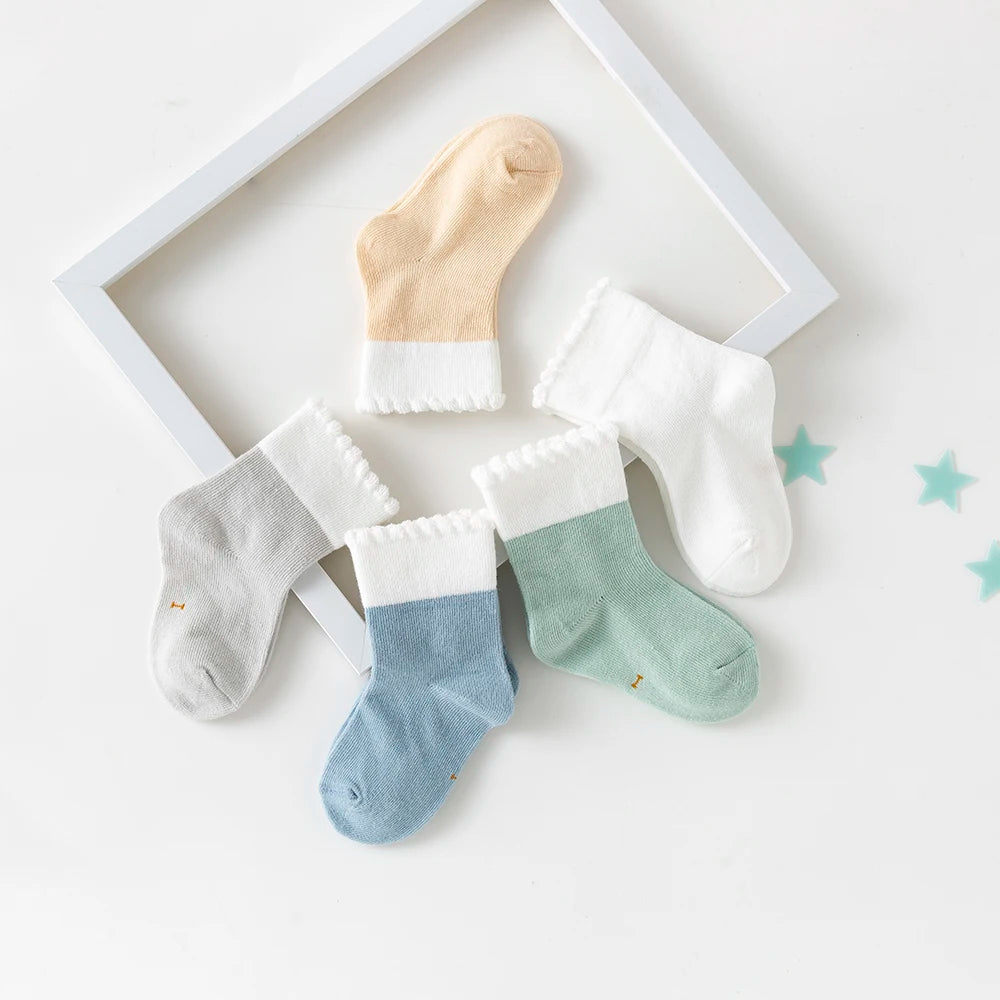 5Pairs/lot 0-2Y Baby Socks Summer Cotton Solid Colorful Kids Socks Girls Cute Newborn Boys Toddler Socks Baby