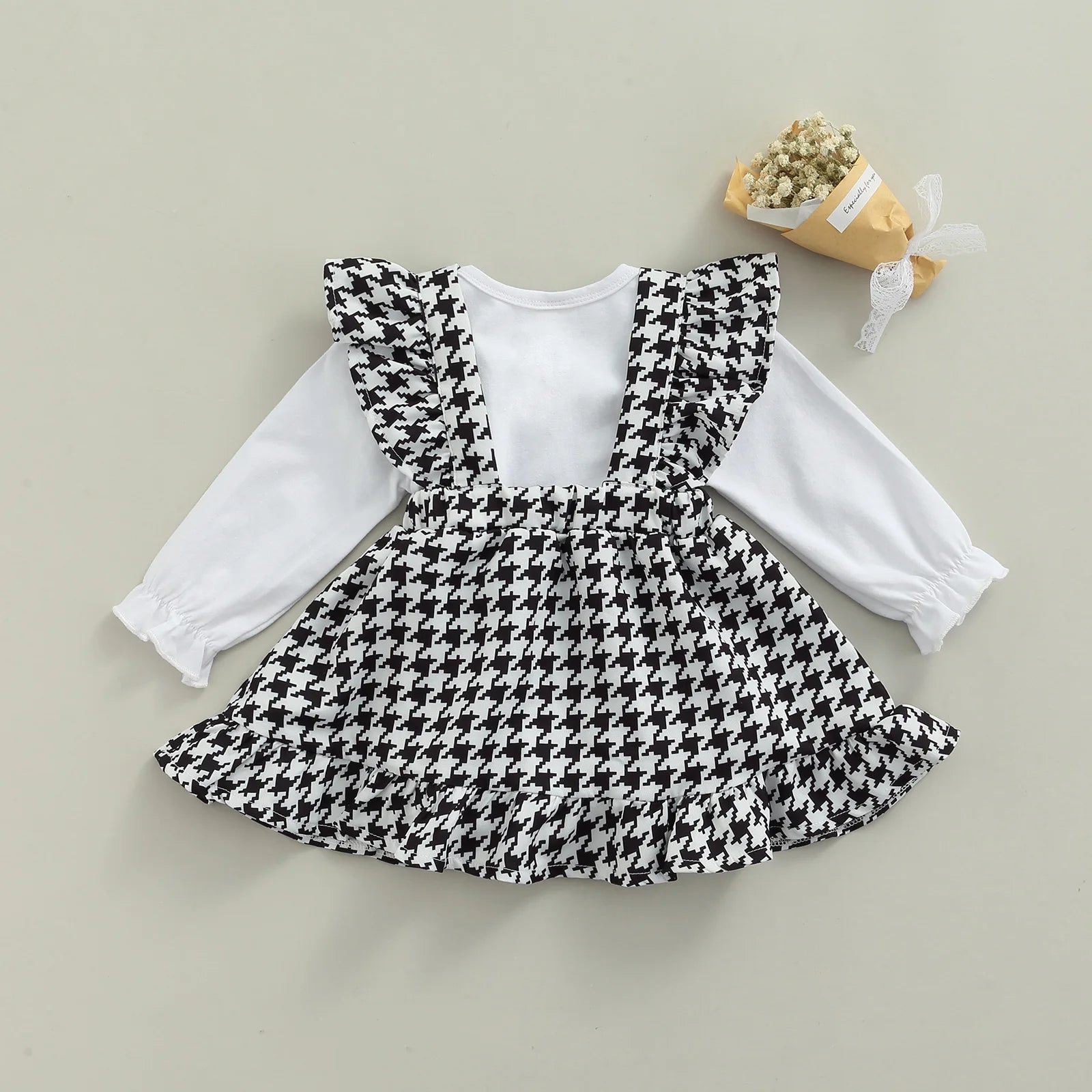 2PCS Baby Girls Clothing Set Girls Solid Long Sleeve Bodysuit Top+Plaid Suspender Skirt Infant Cute Outfits Newborn Clothes Sets