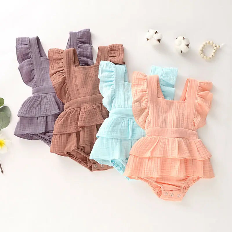 Summer Baby Girls Bodysuits Princess Ruffle Cotton Backless Lace