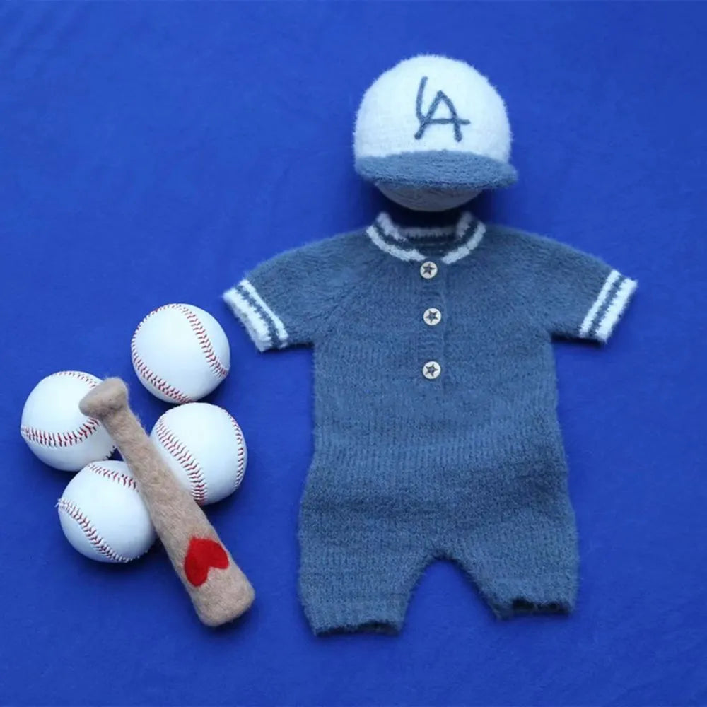 Baby Photo Props Outfit Mohair Knitted Baseball Sports Set