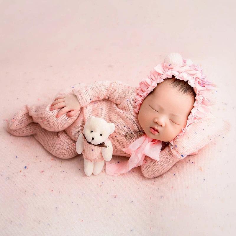 Newborn Jumpsuit Hat Pillow Set With Cute Bear Shooting Outfits 4 Pcs/Set