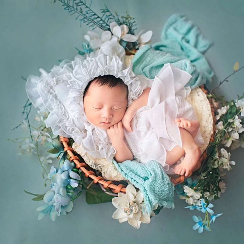 5Pcs Baby Lace Dress+Hat+Pillow+Shorts+Shoes Set Props