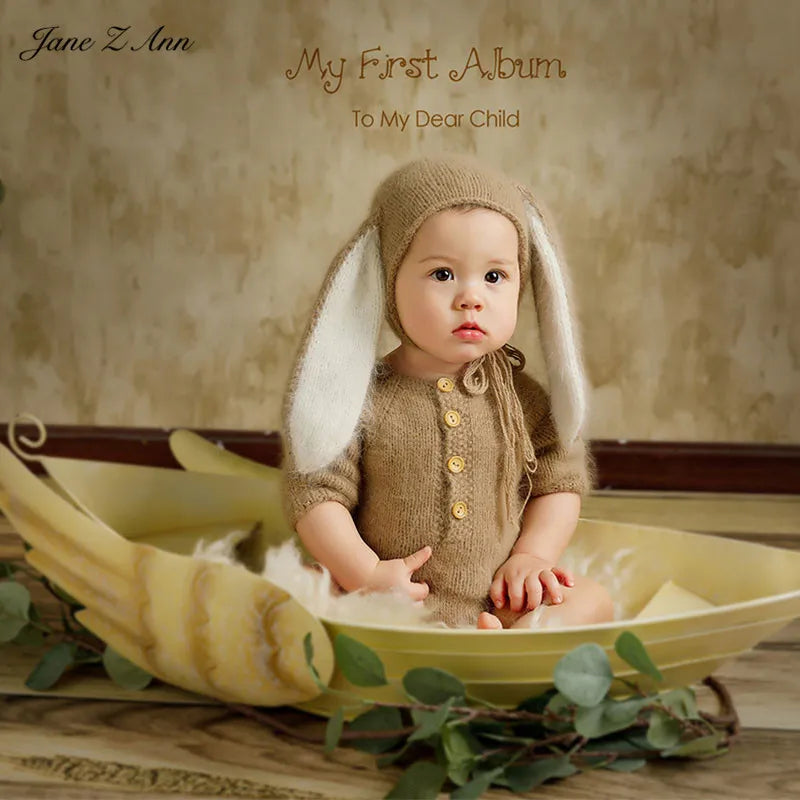 Newborn photography props Fuzzy bunny romper for baby photo prop