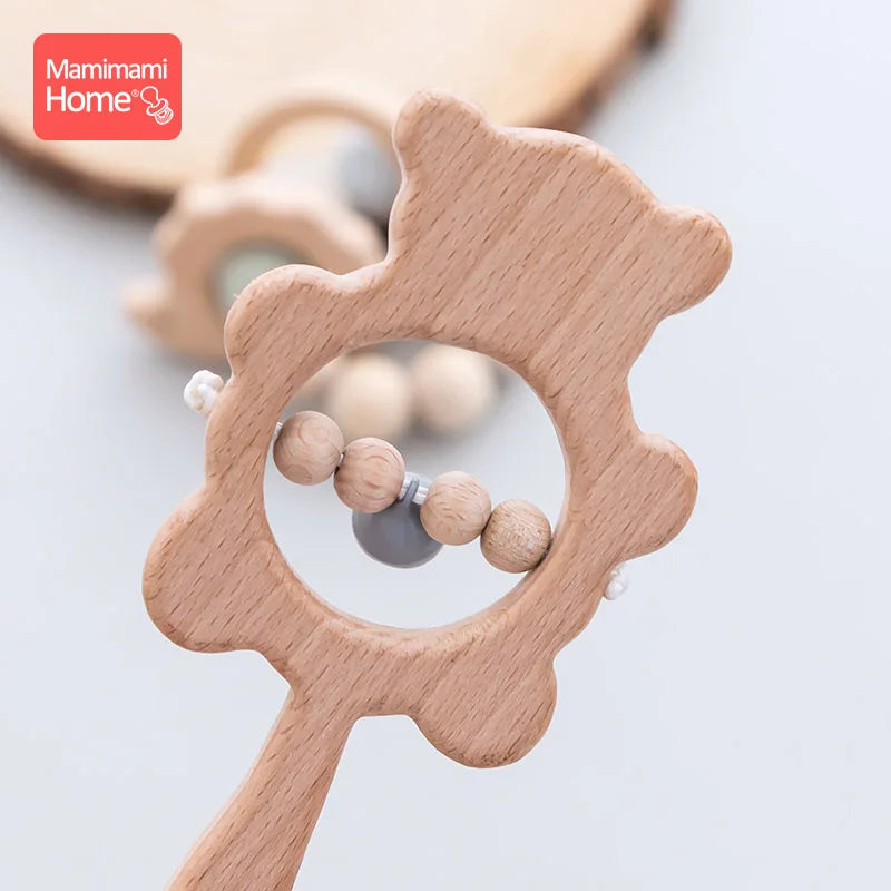 1Set Baby Toys Music Rattle Wood Crochet Bead Bracelet Wooden Newborn Gift