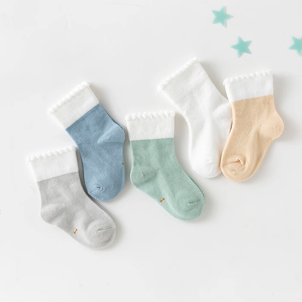 5Pairs/lot 0-2Y Baby Socks Summer Cotton Solid Colorful Kids Socks Girls Cute Newborn Boys Toddler Socks Baby