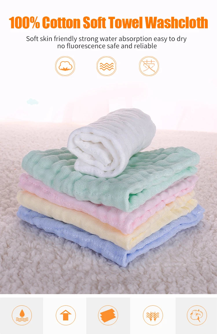 4PCS Baby Bath Towel 100% Cotton Muslin Squares 6 Layers Gauze