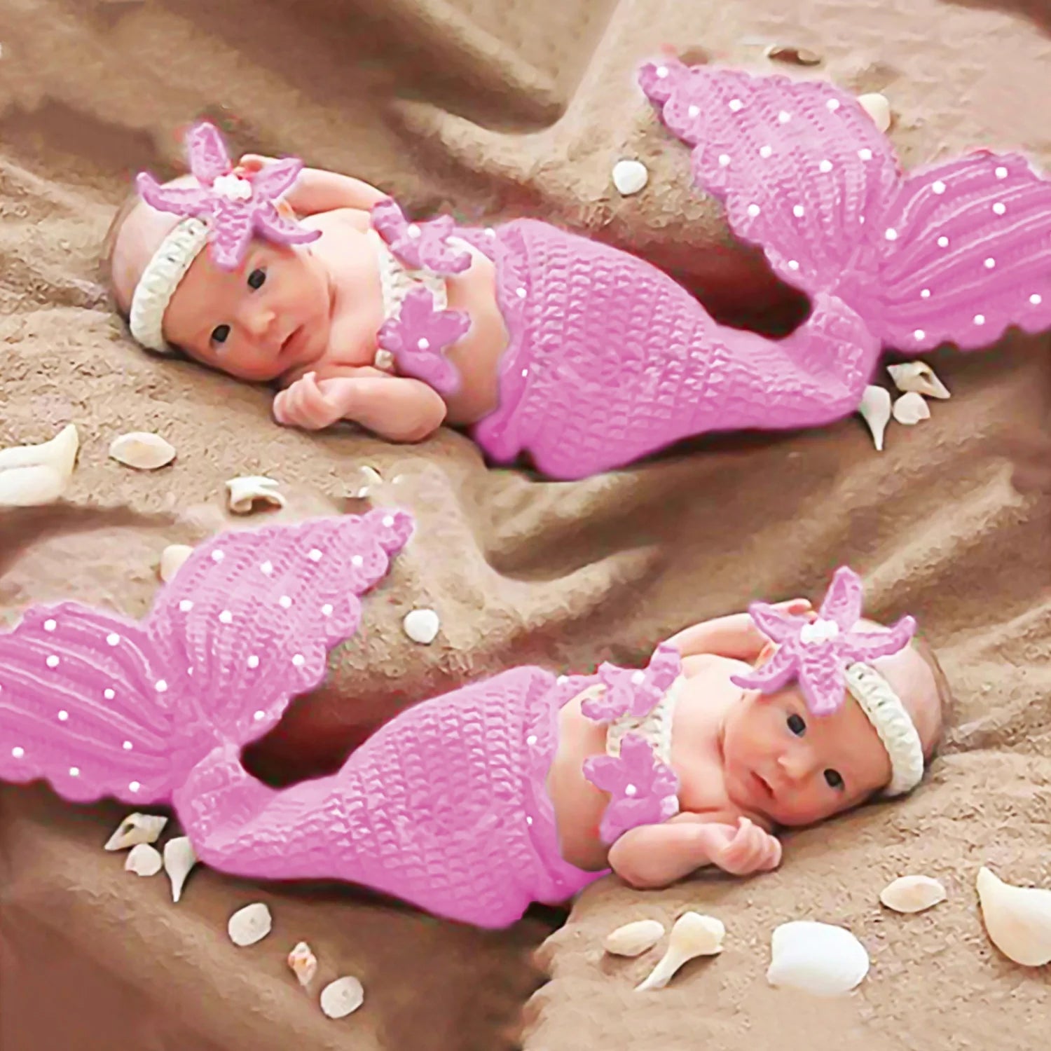Cute Knitted Mermaid Costume with Tail Bra Headband