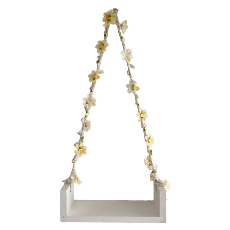 Newborn Photography Props Wooden Swing with Flower Vine