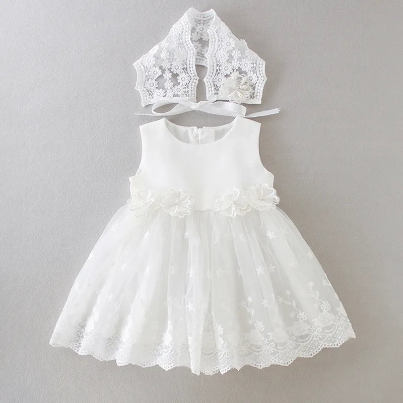 New Baby Girl Dress Baptism Dress White Lace 0-24M