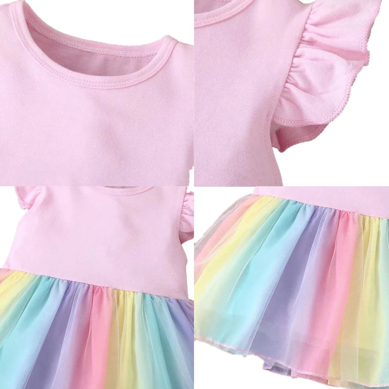 Princess Printed Cute Baby Girl Clothes Cotton Birthday Party Dress