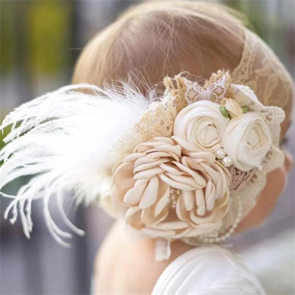 Vintage Flower Headband Baby Newborn Feather Accessories