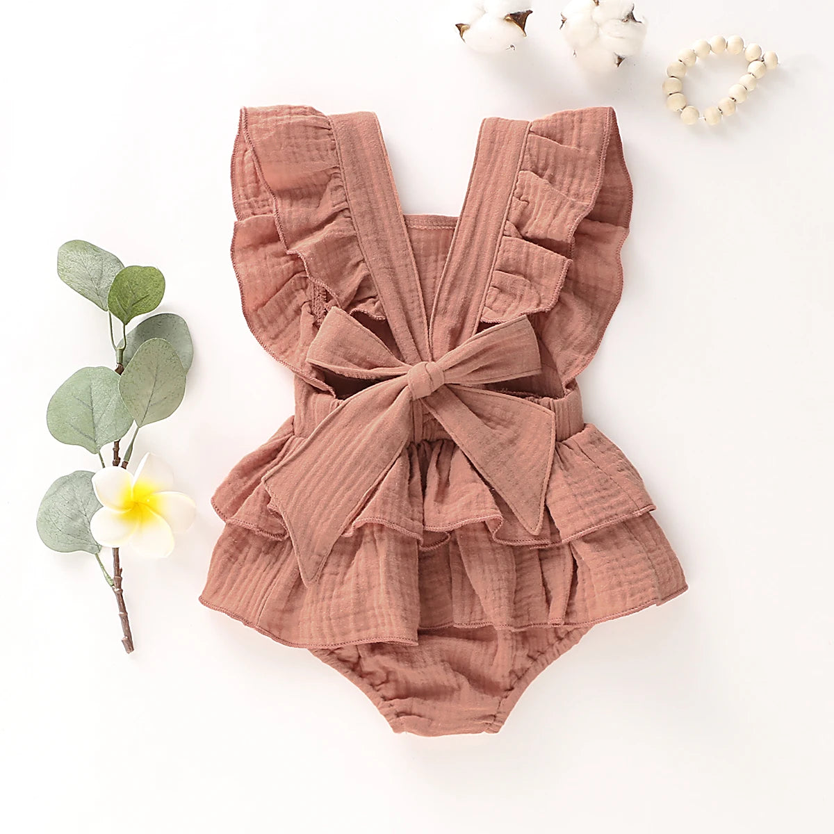Summer Baby Girls Bodysuits Princess Ruffle Cotton Backless Lace