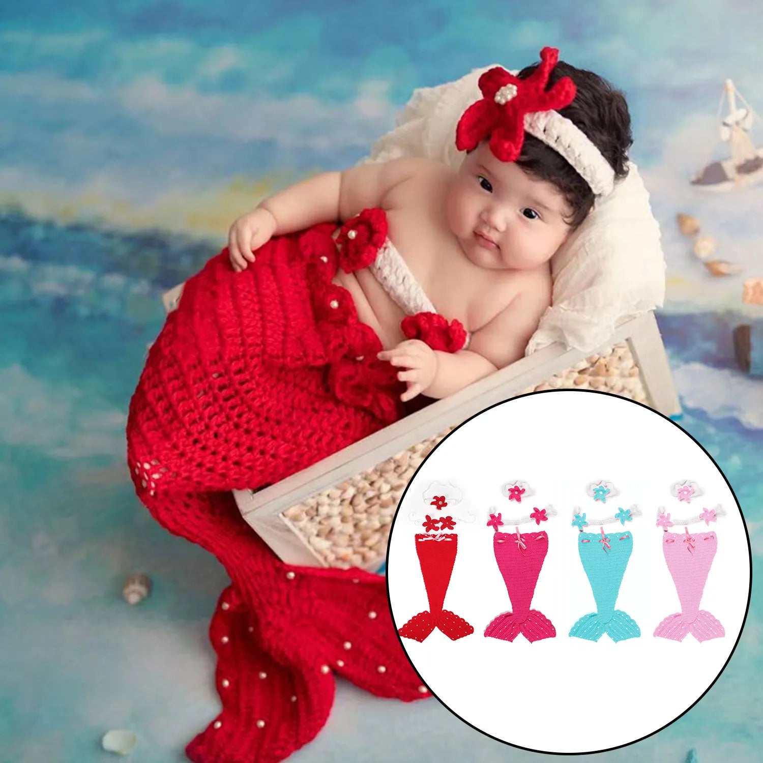 Cute Knitted Mermaid Costume with Tail Bra Headband