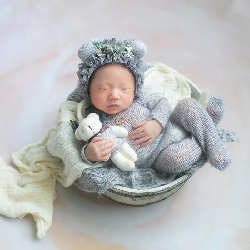 4 Pcs/Set Baby Infants Hat Pillow Bear Doll Newborn Photography Props