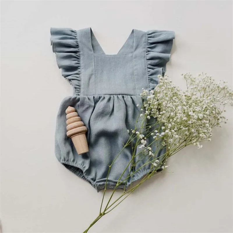 Linen Baby Clothes Ruffles Lace Sleeve Infant Bodysuit