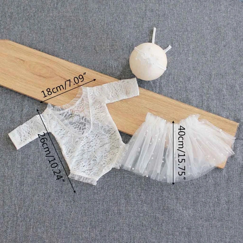 3 Pcs Newborn Photography Props Outfits Baby Lace Shooting Bodysuit