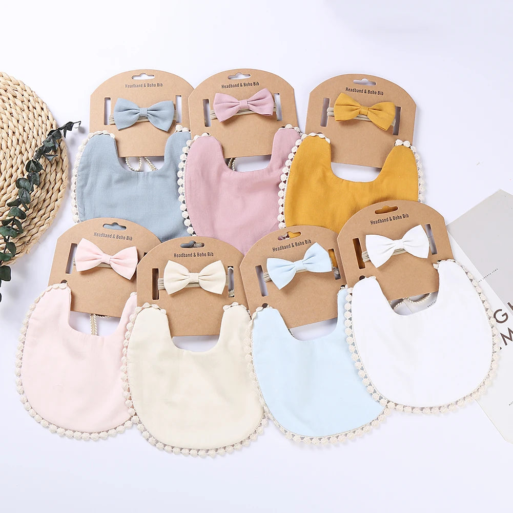 2Pcs/Set Muslin Cotton Baby Bib Bamboo Waterproof Feeding Burp Clothes
